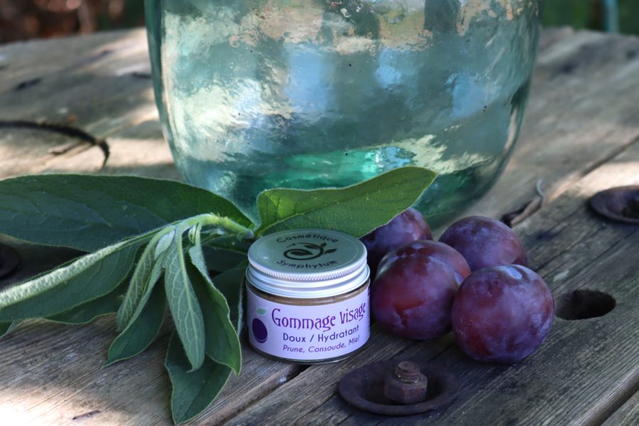 Gommage visage prune, consoude, miel